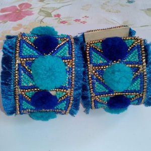 New in Package Beaded PomPom Wrist Cuffs, Pair
